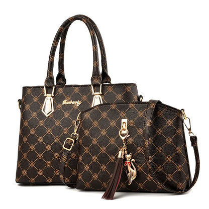 2024 New Two Piece Set Women's Handbag Fashion Large Capacity One Shoulder Crossbody Bag Printed Leather Ladies Shopping Bag