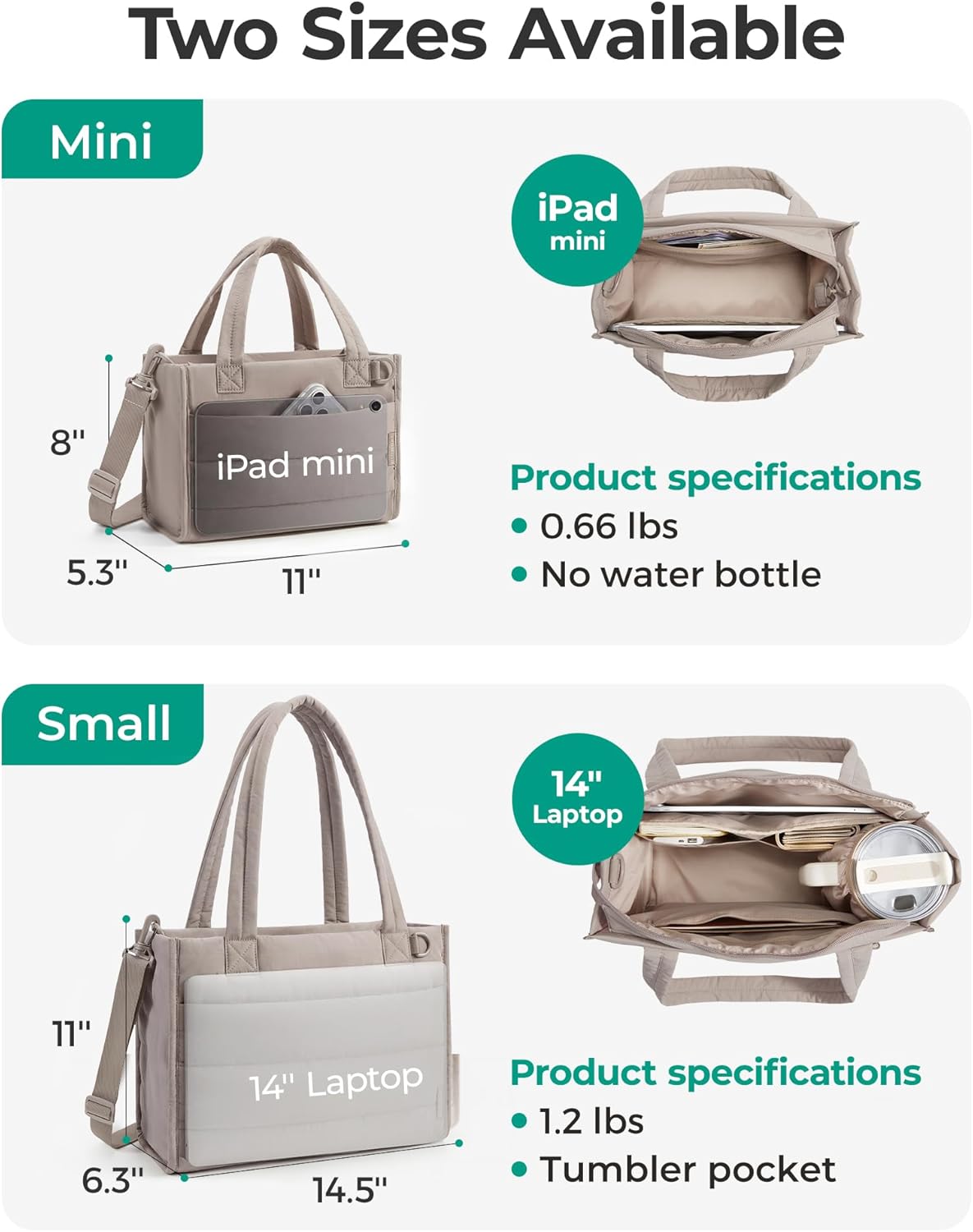 Mini Tote Bag for Women, Puffer Quilted Crossbody Purses, Zipper Closure for Work Travel College, Coffee  6L Mini tote