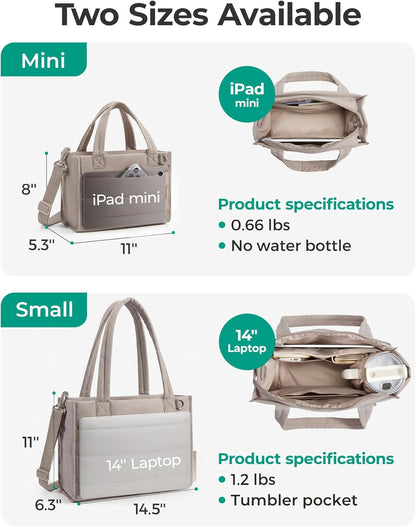 Mini Tote Bag for Women, Puffer Quilted Crossbody Purses, Zipper Closure for Work Travel College, Coffee  6L Mini tote