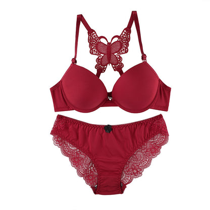 Front Closed Lace Lingerie Underwear Women Bra Butterfly Wireless Padded Brassiere Underpant Suit 2023
