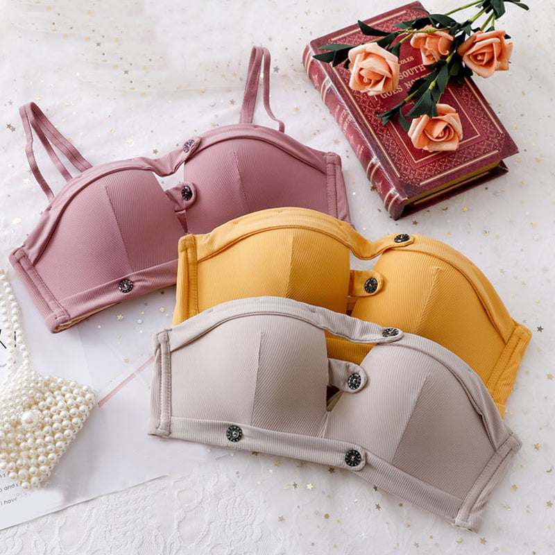 New For Women Yellow Padded Straps Half Cup Bras Cotton Panties Push Up Bra Set Sexy Lingerie Set Underwear