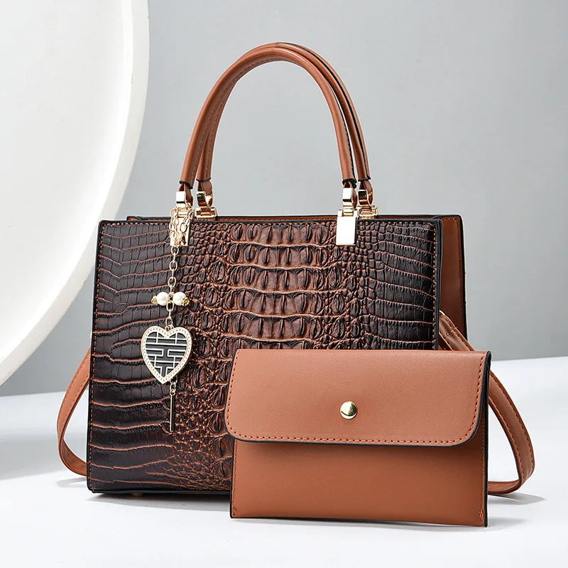 2024 New Crocodile Pattern Fashion Women's Handbag with Wallet Casual Large Capacity Tote Bag Women's Shoulder Crossbody Bag
