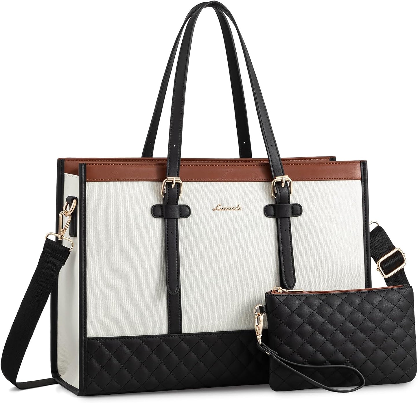 Bag for Women - 15.6 inch Canvas Laptop Tote with Clutch Purse, Office Business Briefcase, Casual Handbag for Travel, College, Teacher, School