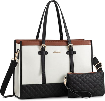 Bag for Women - 15.6 inch Canvas Laptop Tote with Clutch Purse, Office Business Briefcase, Casual Handbag for Travel, College, Teacher, School