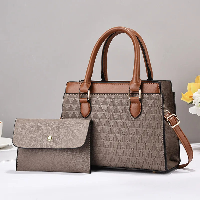 Women's Contrast Simple Shoulder Crossbody Composite Bag Quality Leather Ladies Handbag with Purses Womens Messenger Tote Bags