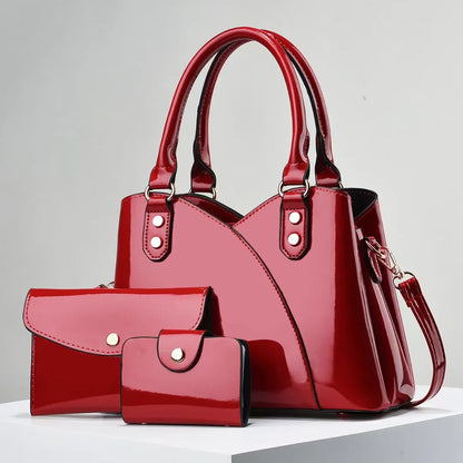 3Piece Set Bright Leather Women's Crossbody Bags Large Capacity Women Handbags Fashion Female Shopping Bags Casual Tote Bags
