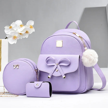 2024 New Women's Backpack Korean Version Versatile Casual Backpack Women's Fresh School Bags 3 Piece Set Women's Bag Handbag