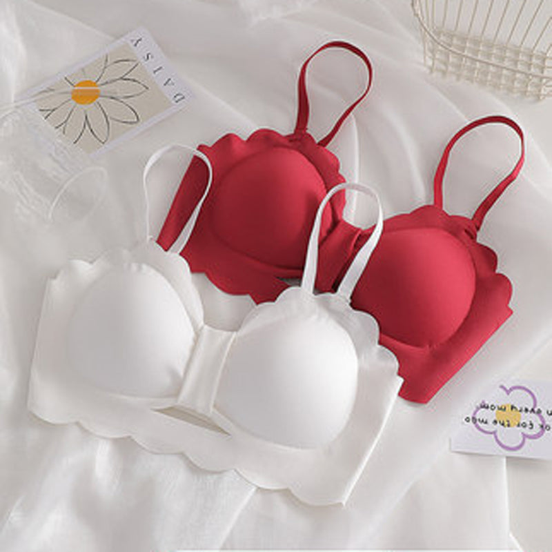 Women Red Skin Bralette Cotton Panties Bra Sets Half Cup Padded Sexy Lingerie Sets Wireless Underwear A B