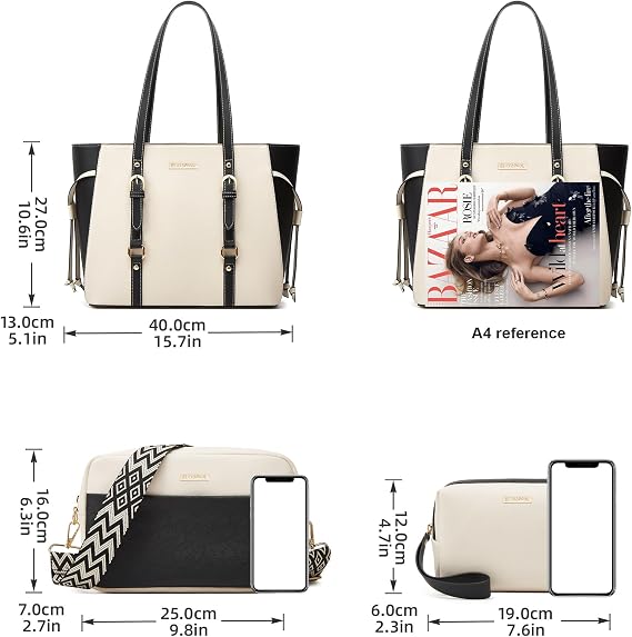 Women Fashion Synthetic Leather Handbags Tote Bag Shoulder Bag Top Handle Satchel Purse Set