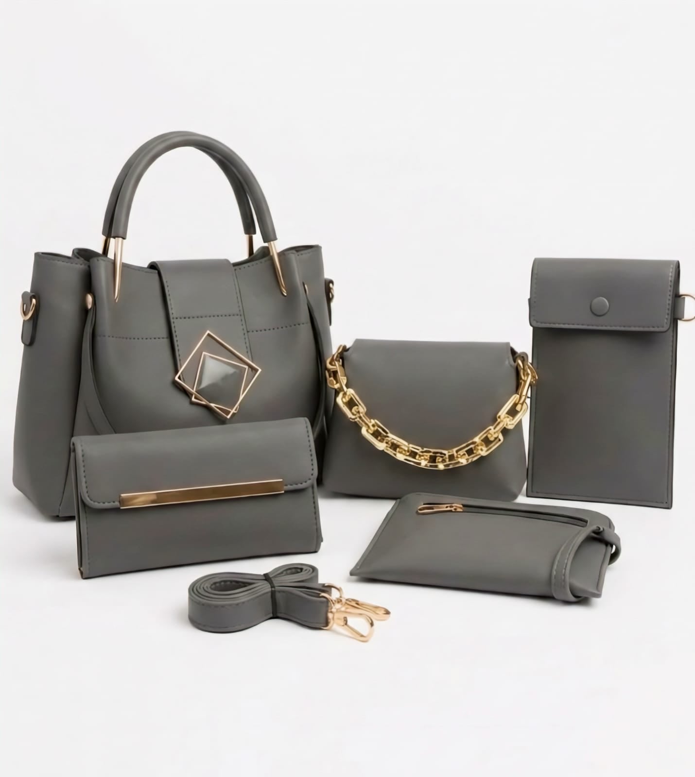 5-PCS DIAMOND PREMIUM LEATHER HANDBAGS