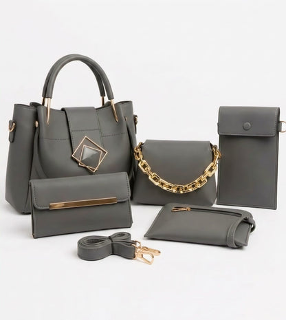 5-PCS DIAMOND PREMIUM LEATHER HANDBAGS