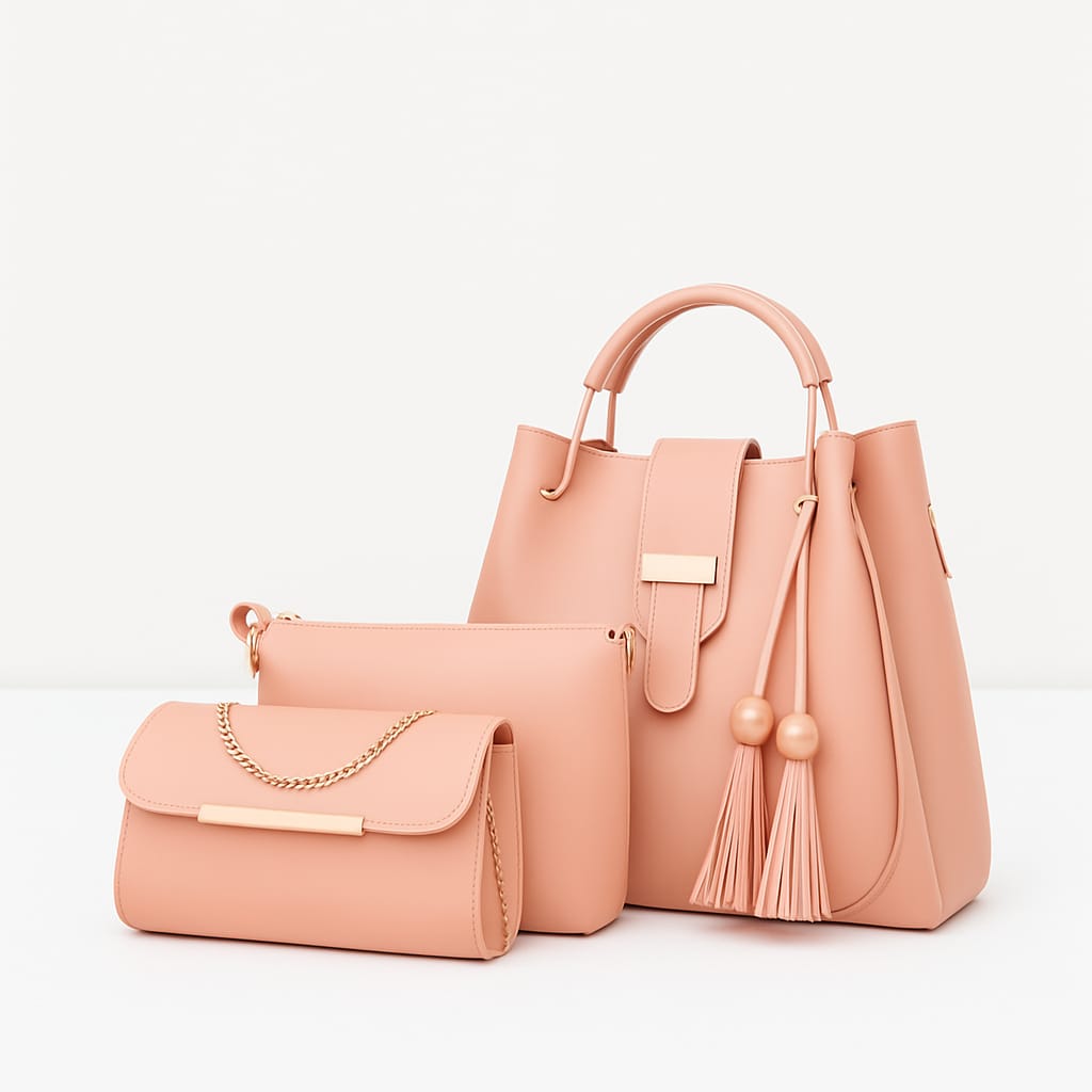 3-PCS TUSEL  PREMIUM LEATHER HANDBAGS