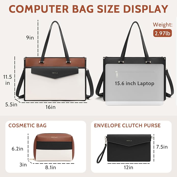 3pcs Laptop Bag for Women 15.6 Inch Leather Work Tote Bags Professional Business Office Computer Shoulder