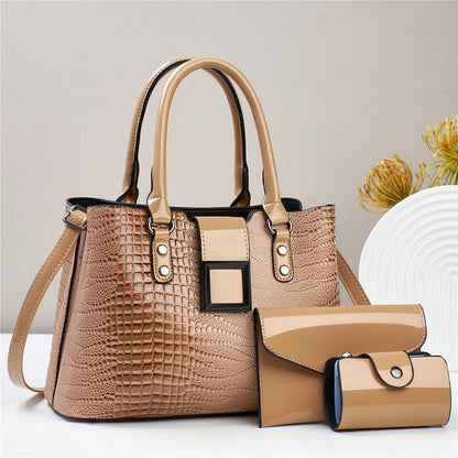 European & American 3 Piece Set Women's Bag Bright Leather Handbag Trend Shoulder Shopping Women's Crossbody Bag Casual Tote Bag