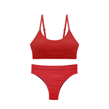 Wireless U-Shaped Underwear Set for Women Adjusted Straps Seamless Bra Panties Striped Push Up Bra&briefs Suit Lingerie Set
