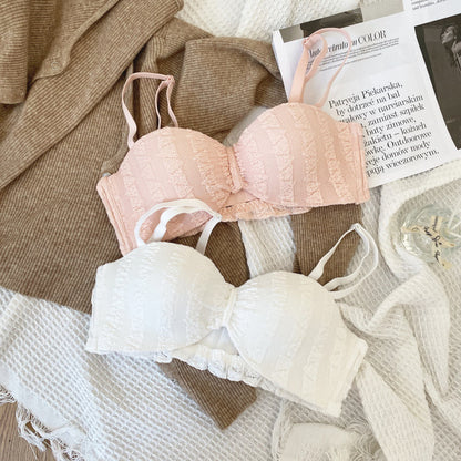 for Women Maiden Pink Blue Lace One-Piece Bra Sets Bralette Cotton Panties Push Up Underwear Wireless Lingerie A B