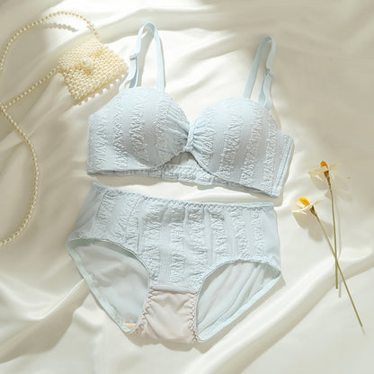 for Women Maiden Pink Blue Lace One-Piece Bra Sets Bralette Cotton Panties Push Up Underwear Wireless Lingerie A B