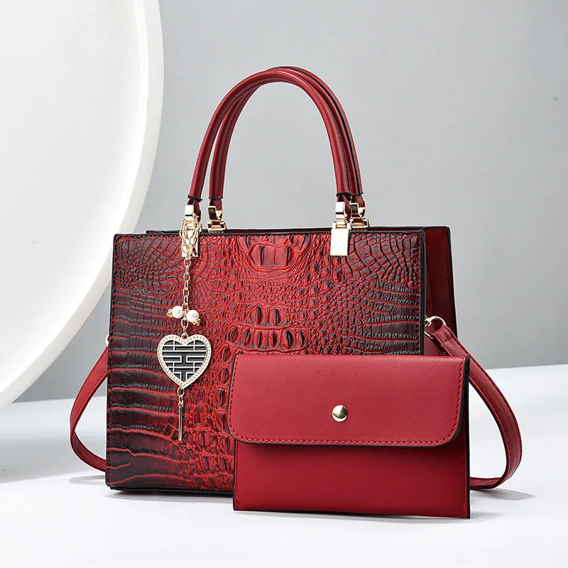 2024 New Crocodile Pattern Fashion Women's Handbag with Wallet Casual Large Capacity Tote Bag Women's Shoulder Crossbody Bag