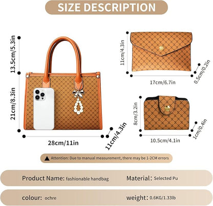 3Pcs Purses and Handbags Set for Women, Top Handle Satchel Shoulder Crossbody Tote Bag Purse with Wallet for Work