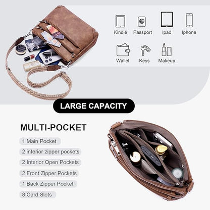 Crossbody Bags for Women Rfid Travel Crossbody Purses Leather Handbags Medium Shoulder bag with Adjustable Strap