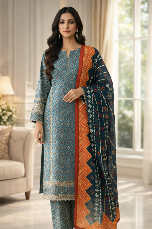 Swiss Lawn Unstitched 3 Piece Suit - A1719