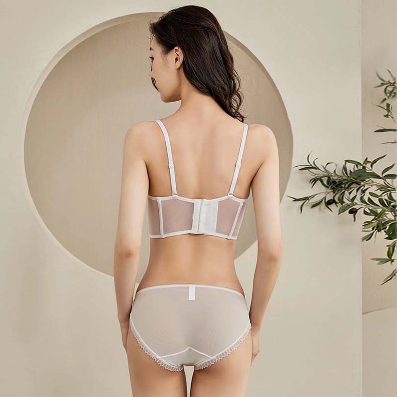 For Women Green Padded Lace Trim Straps Invisible Bras Cotton Panties Push Up Bra Set Sexy Lingerie Set Underwear