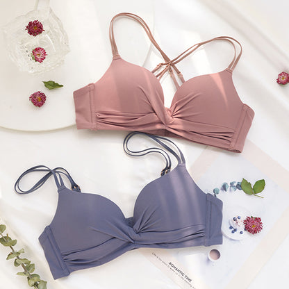 For Women Green Blue Bra Sets Padded Bralette Cross Back Cotton Panties Push Up Underwear Sexy Wireless Lingerie