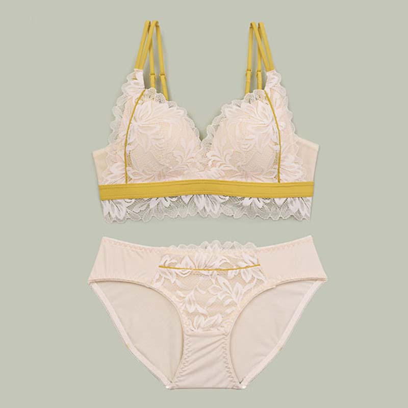 New For Women Lace Wireless Sexy Lingerie Set Cotton Panties Padded Cross Back Bra Sets Underwear A B