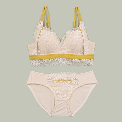 New For Women Lace Wireless Sexy Lingerie Set Cotton Panties Padded Cross Back Bra Sets Underwear A B