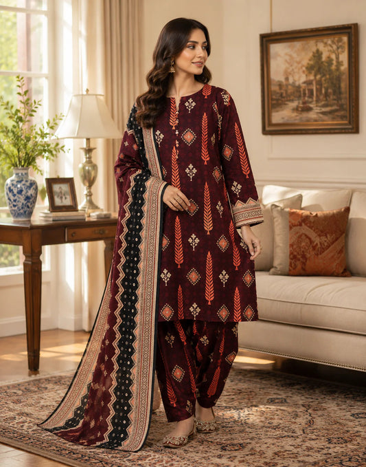 Swiss Lawn Unstitched 3 Piece Suit - A1754