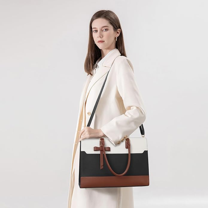 3pcs Laptop Bag for Women 15.6 Inch Leather Work Tote Bags Professional Business Office Computer Shoulder Briefcase