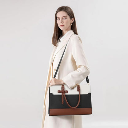 3pcs Laptop Bag for Women 15.6 Inch Leather Work Tote Bags Professional Business Office Computer Shoulder Briefcase