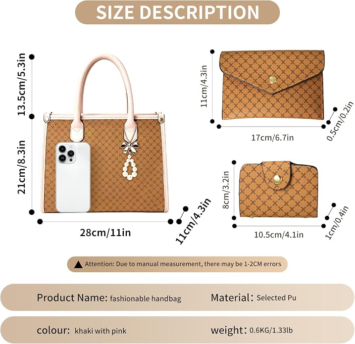 3Pcs Purses and Handbags Set for Women, Top Handle Satchel Shoulder Crossbody Tote Bag Purse with Wallet