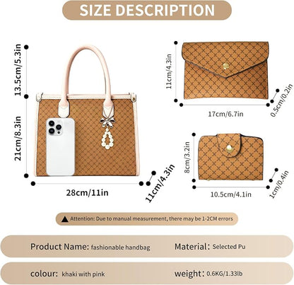 3Pcs Purses and Handbags Set for Women, Top Handle Satchel Shoulder Crossbody Tote Bag Purse with Wallet