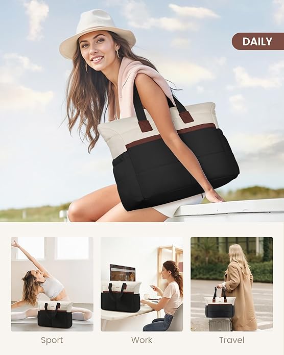 Tote Bag for Women,Light Puffer Tote Bag with Multi-pockets,Stylish Carry on Laptop Bags for Daily,Travel,Work,Gym