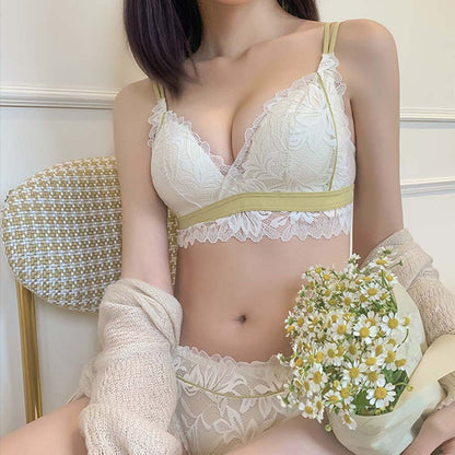 New For Women Lace Wireless Sexy Lingerie Set Cotton Panties Padded Cross Back Bra Sets Underwear A B