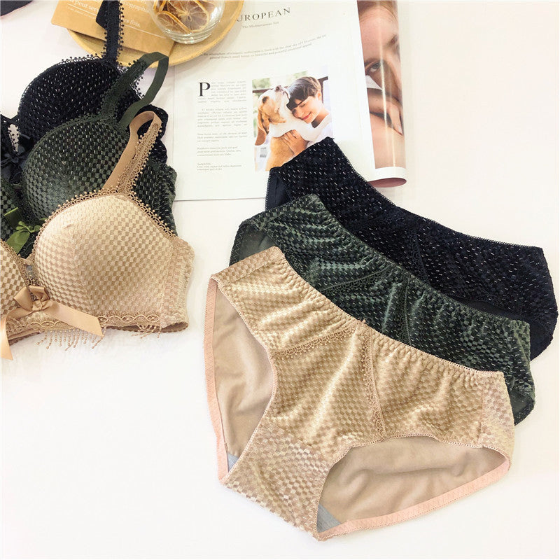 For Women Green Padded Bras Panties Push Up Bra Set Sexy Lingerie Set Underwear Lovely One-Piece Bra Sets
