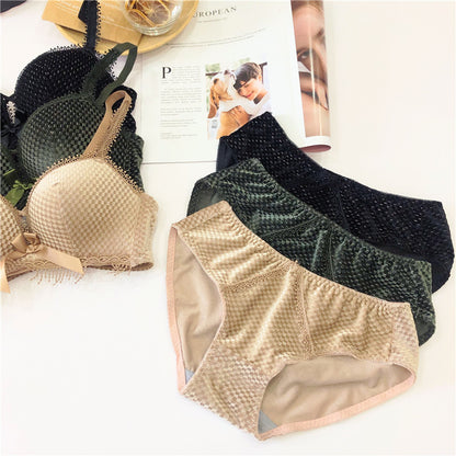 For Women Green Padded Bras Panties Push Up Bra Set Sexy Lingerie Set Underwear Lovely One-Piece Bra Sets