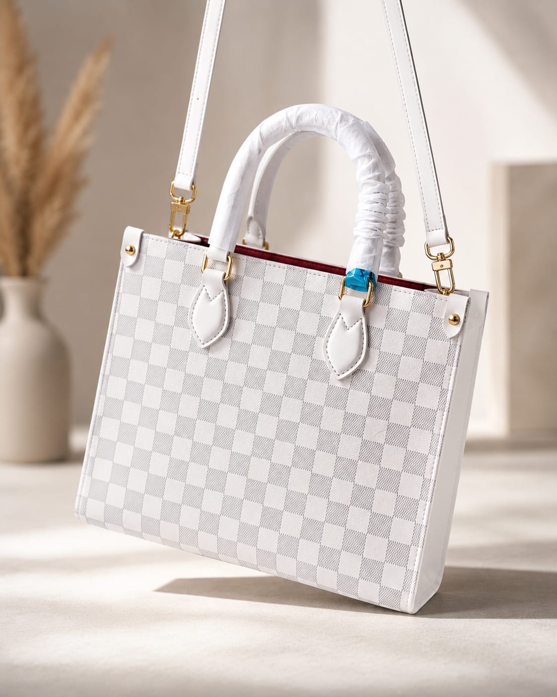 CHECKERED HANDBAGS 2-PCS