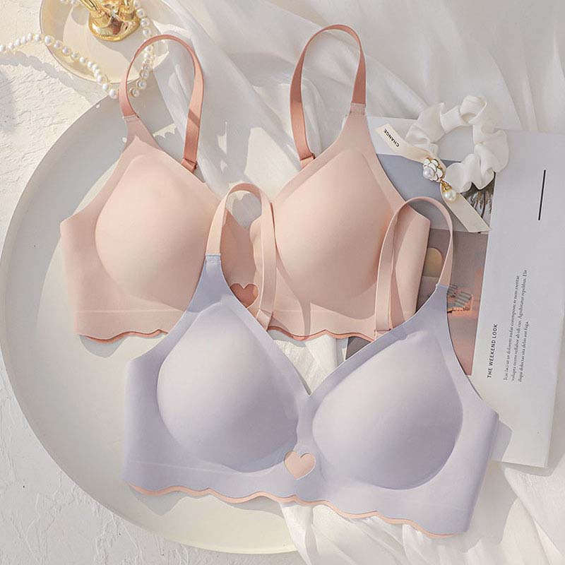 for Women Pink Blue One-Piece Bra Sets Seamless Bralette Cotton Panties Push Up Underwear Wireless Lingerie Set