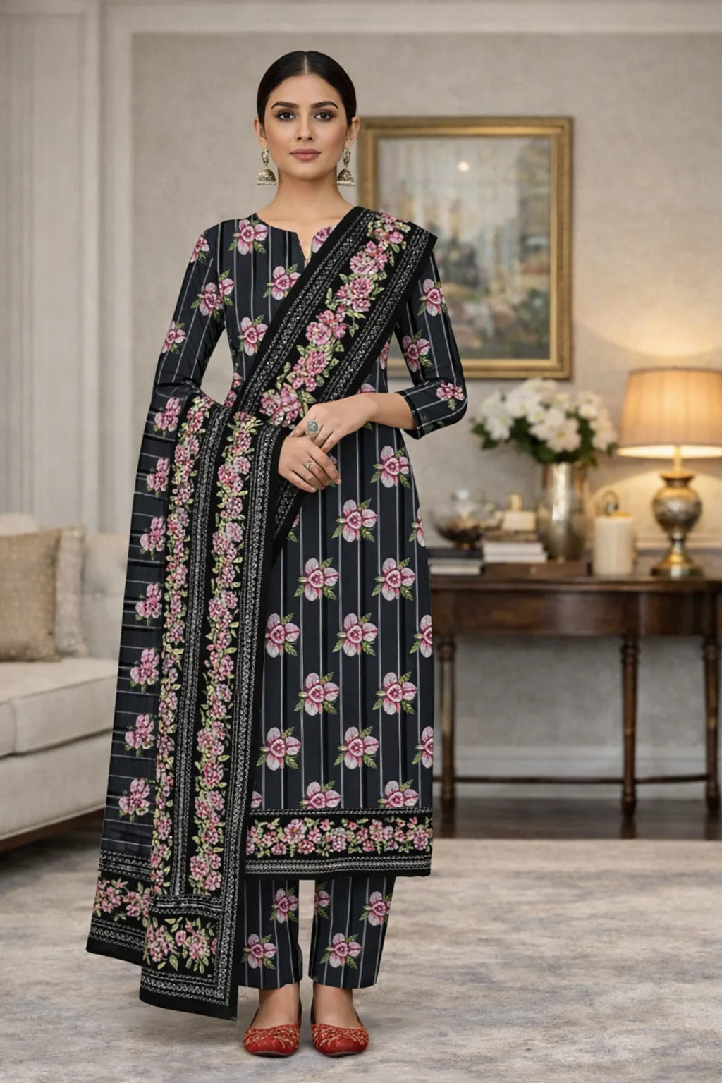 Swiss Lawn Unstitched 3 Piece Suit - A1806