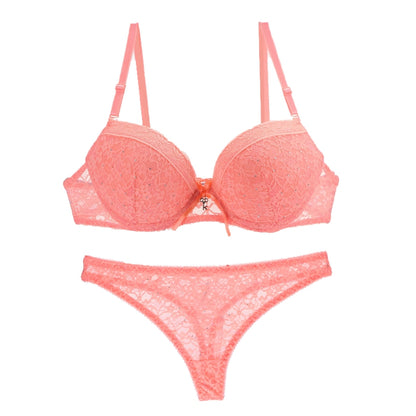 New Sexy Lace Female Underwear Push Up Plunge Padded BCDE Cup Panties and Bra Sets Adjusted Straps Women Lingerie