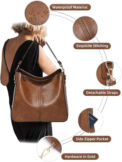 Purses for Women 3PCS, Crossbody Bags Set Large Leather Purse Shoulder Handbags with Wallet Adjustable Straps for Ladies Tote