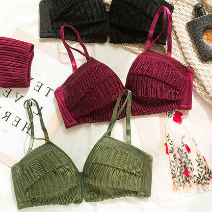 For Women Green Red Deep V Bras Sexy Lingerie Sets Lace Wireless Bra Sets Cotton Panties Push Up Underwear A B