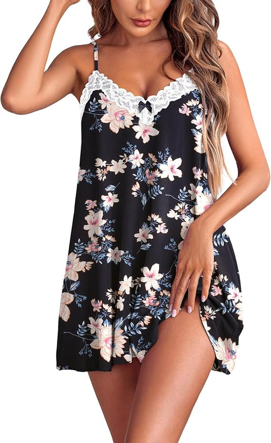 Women Lace Nightgown  Spaghetti Strap Cami Sleeveless Chemise Sleepwear Sleep Dress