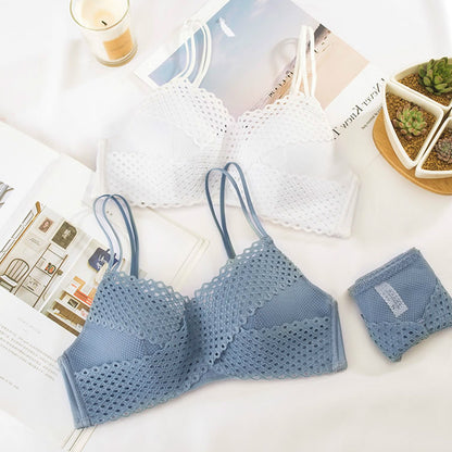 White For Women Blue Wireless Bra Sets Lace Cotton Panties Sexy Lingerie Set Underwear A B Japanese