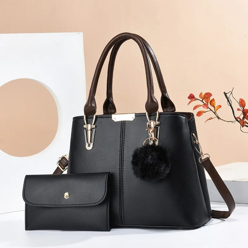 2024 New Fashion 2-piece set Women's Bag Solid Color Leather Luxury Handbag Plush pendant Ladies Shopping Messenger Shoulder Bag