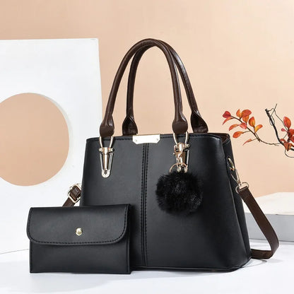 2024 New Fashion 2-piece set Women's Bag Solid Color Leather Luxury Handbag Plush pendant Ladies Shopping Messenger Shoulder Bag