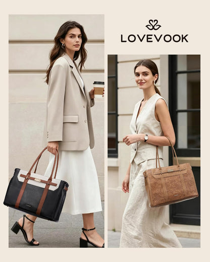 Tote Bag for Women, 2-in-1 Work Teacher Bags with Large Cup Holder, 15.6 Inch Waterproof Leather Computer Handbag Purse for Office, Business, College