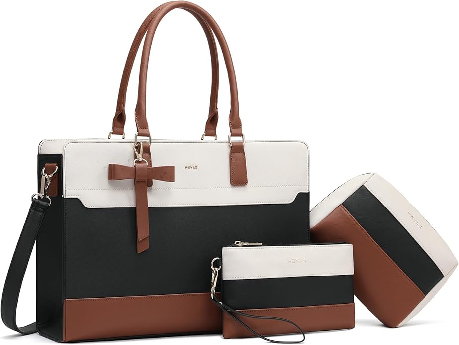 3pcs Laptop Bag for Women 15.6 Inch Leather Work Tote Bags Professional Business Office Computer Shoulder Briefcase